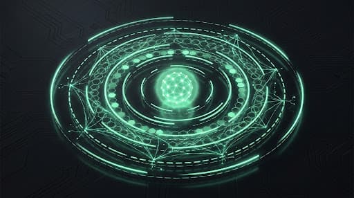 A mint-green security mandala representing layered zero-trust infrastructure.